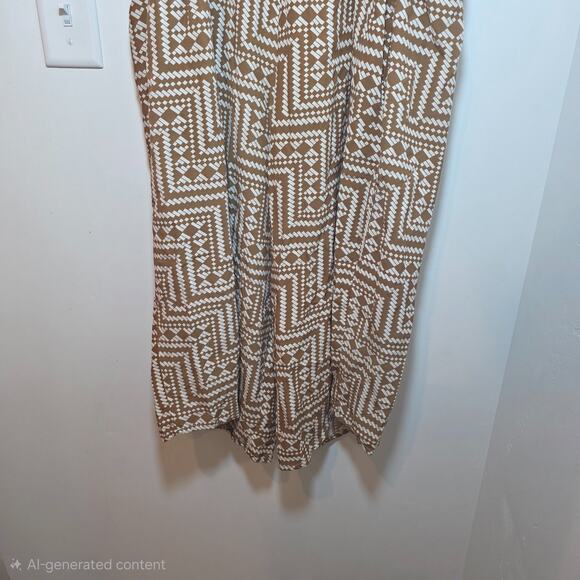 Womens Aztec Print Wide Leg Geometric Jumpsuit Overalls One Size Viscose Brown - Picture 4 of 11